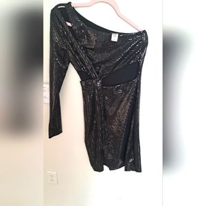 BLACK ONE SHOULDER KNOTTED KEYHOLE MINI DRESS